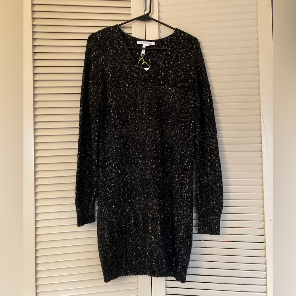 NWT! BCBG black and gold sparkle sweater dress. Size M